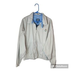 Chaps Ralph Lauren Vintage Khaki Tan Classic 100% Cotton Full Zip‎ Jacket Large